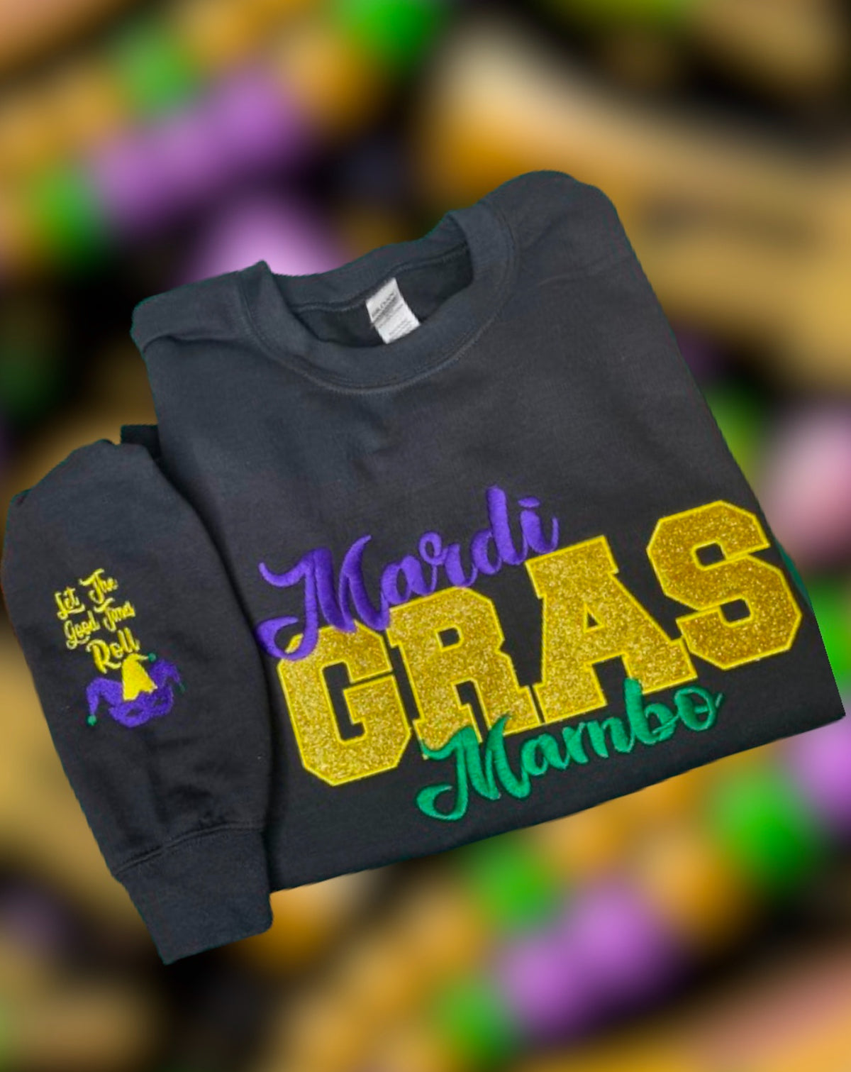 Mardi Gras Glitter Embroidered Sweatshirt