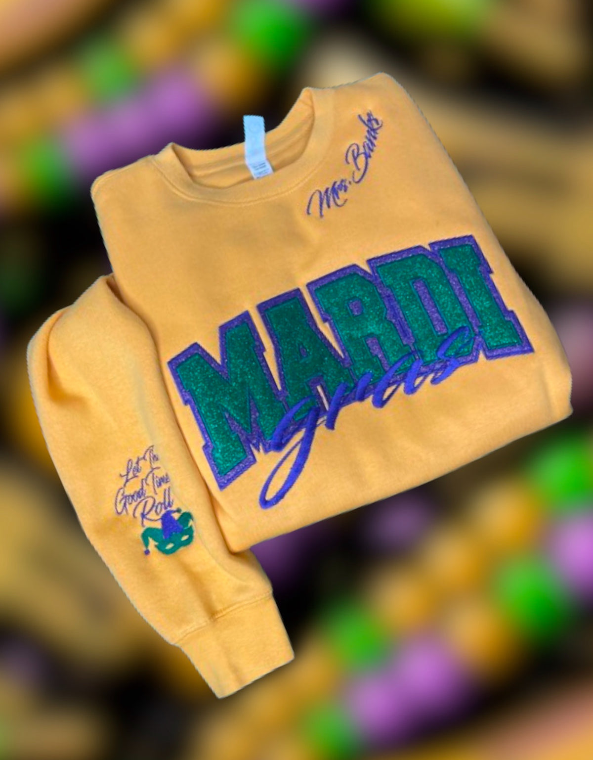 Mardi Gras Glitter Embroidered Sweatshirt